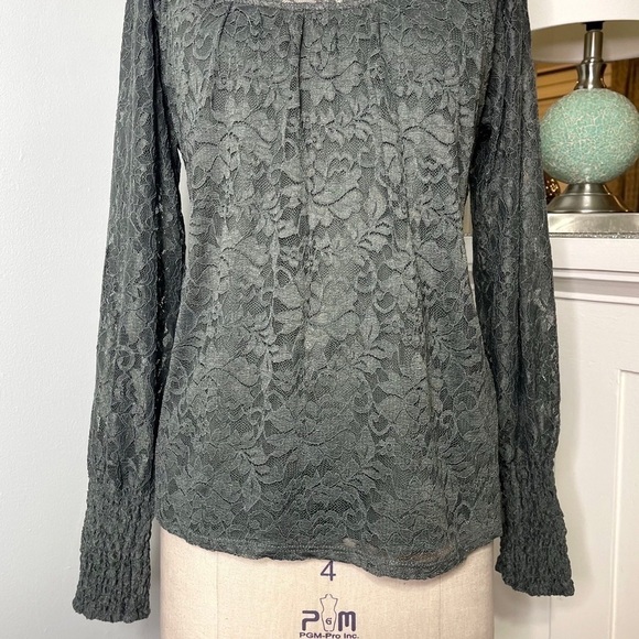 Cable & Gauge Green Lace Mock Neck Blouse Large Nwt - Picture 4 of 12